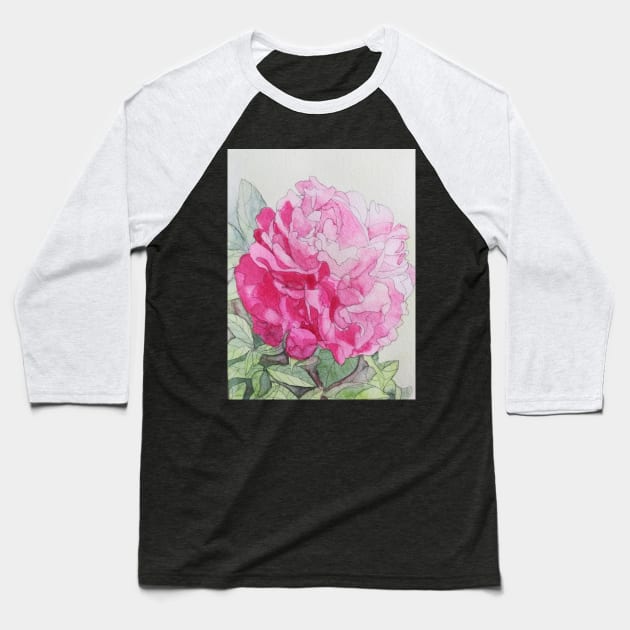 Red pink peony rose watercolour painting Baseball T-Shirt by esvb